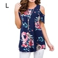 thumbnail image 3 of Qarigey Camiseta de mujer Top con estampado bohemio Top con estampado en frío Blusa de manga corta con hombros descubiertos Prendas para la parte del cuerpo Azul marino L, 3 of 6