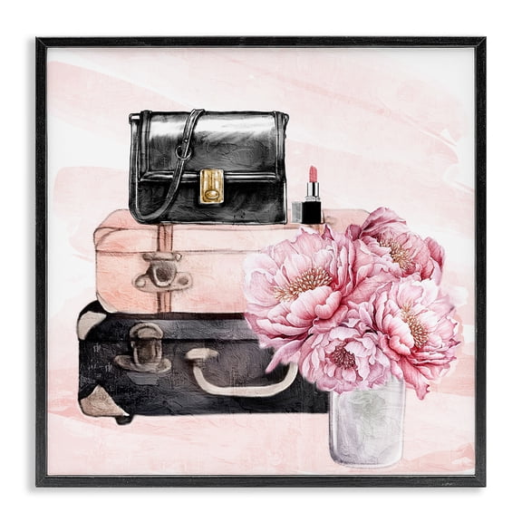 Stupell Industries Shabby Chic Glam Time Stacked Bags Black Framed Giclee Art, 12 x 12, by Kim Allen