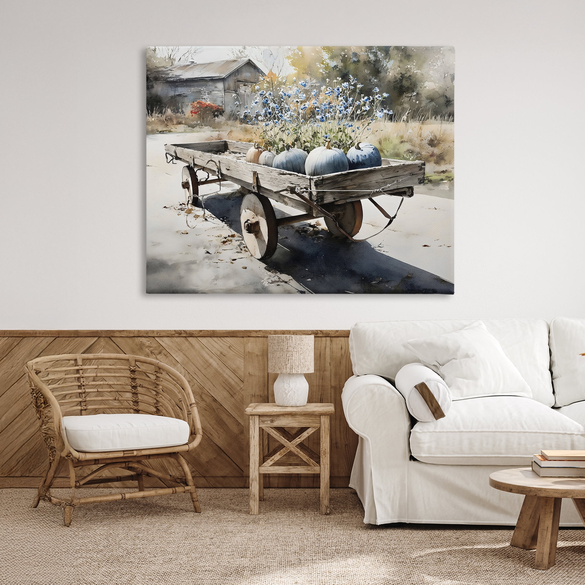 Stupell Industries Blue Pumpkin Wagon in Sunlight Canvas Wall Art, design by Franklyn Gregory