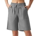 thumbnail image 2 of on Sale Prime BiZtdJrK Bermuda Shorts for Women Knee Length Drawstring Cotton Linen Shorts Loose Lightweight Summer Vacation Shorts with Pockets Gray XL, 2 of 8