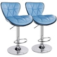 thumbnail image 1 of Leopard Shell Back Adjustable Swivel Bar Stools, PU Leather Padded with Back, Set of 2 ( Sky Blue ), 1 of 2