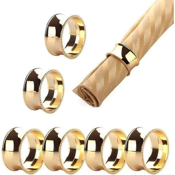 Napkin Ring Set, Dinner Napkin Holder, Handmade Natural Metal Trim (Gold Beaded Trim, 6 pcs)
