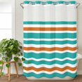 thumbnail image 3 of Turquoise Orange Striped No Hook Shower Curtain Waterproof,Bathroom Curtains with Snap in Liners and See Through Top Window,Modern White Abstract Art Aesthetics Bathtub Curtains Shower 72"Wx96"L, 3 of 8