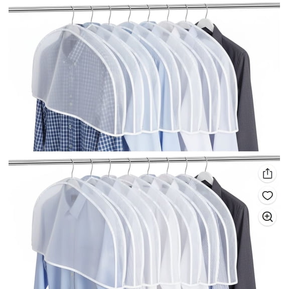 10 Pcs 2" Gusseted Shoulder Covers for Hanging Clothes 24" x 12" Plastic Garment Dust Covers Protectors for Closet Storage Suit, Coats, Jackets, Dress Closet Storage (Translucent)