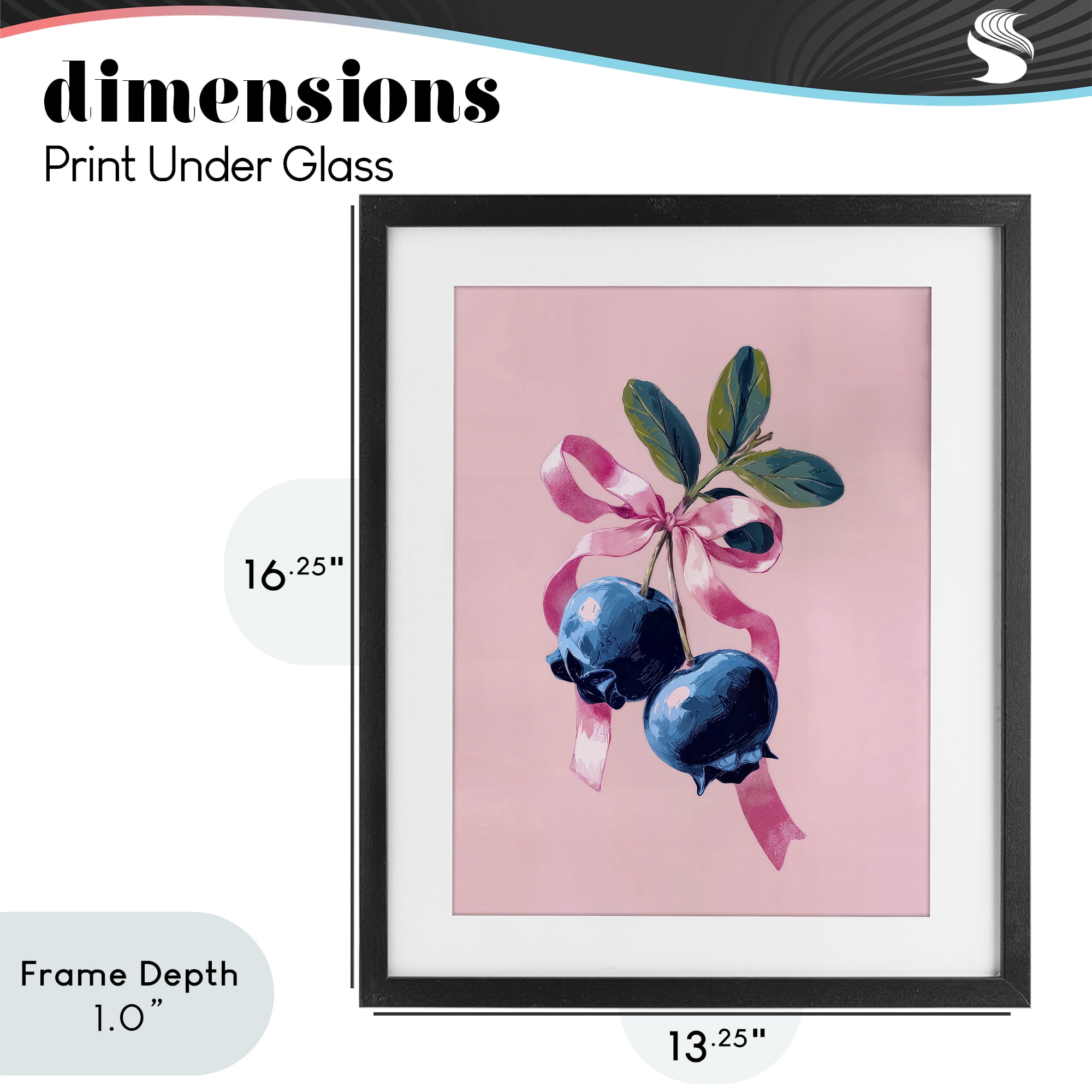Stupell Industries Blueberry Branch with Pink Bow Black Framed Print Under Glass, design by Imagine It Images