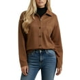 thumbnail image 4 of Faux Suede Shirts for Women Long Sleeve Casual Button Down Shirt Top Brown, 4 of 8