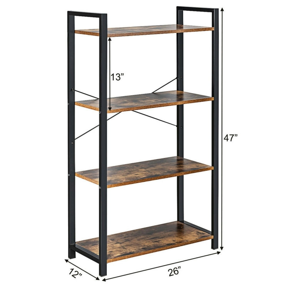 Demi Bonn 4-Tier Rustic Bookshelf,dustrial Bookcase Diaplay Shelf Storage Rack, Brown