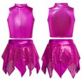 thumbnail image 3 of Aiihoo Kids Girls Hip Hop Jazz Dance Outfits Sleeveless Metallic Crop Tops with Shiny Sequins Skirt Cheerleading Performance Outfits Hot Pink 10, 3 of 4
