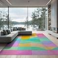 thumbnail image 2 of ODIKA 8'x10' Washable Area Rug Pink Abstract Checkered Grid Funky Wavy Pastel Blocks Orange for Living Room, Under Sectional, Family , Durable, Non-Slip, 2 of 7