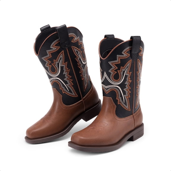 DREAM PAIRS Kids Cowboy Boots Boys Girls Western Square Toe Riding Boots Comfortable Pull-On Design for Toddler Little Kid Big Kid