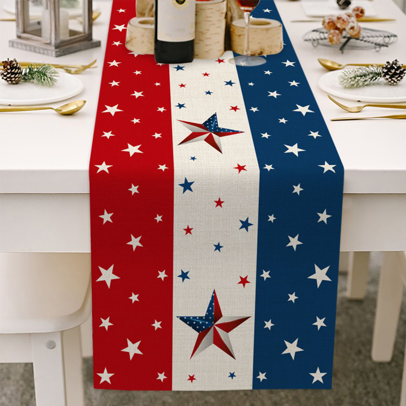 Independence Day 4th of July Table Runner Dresser Scarves,Linen Burlap