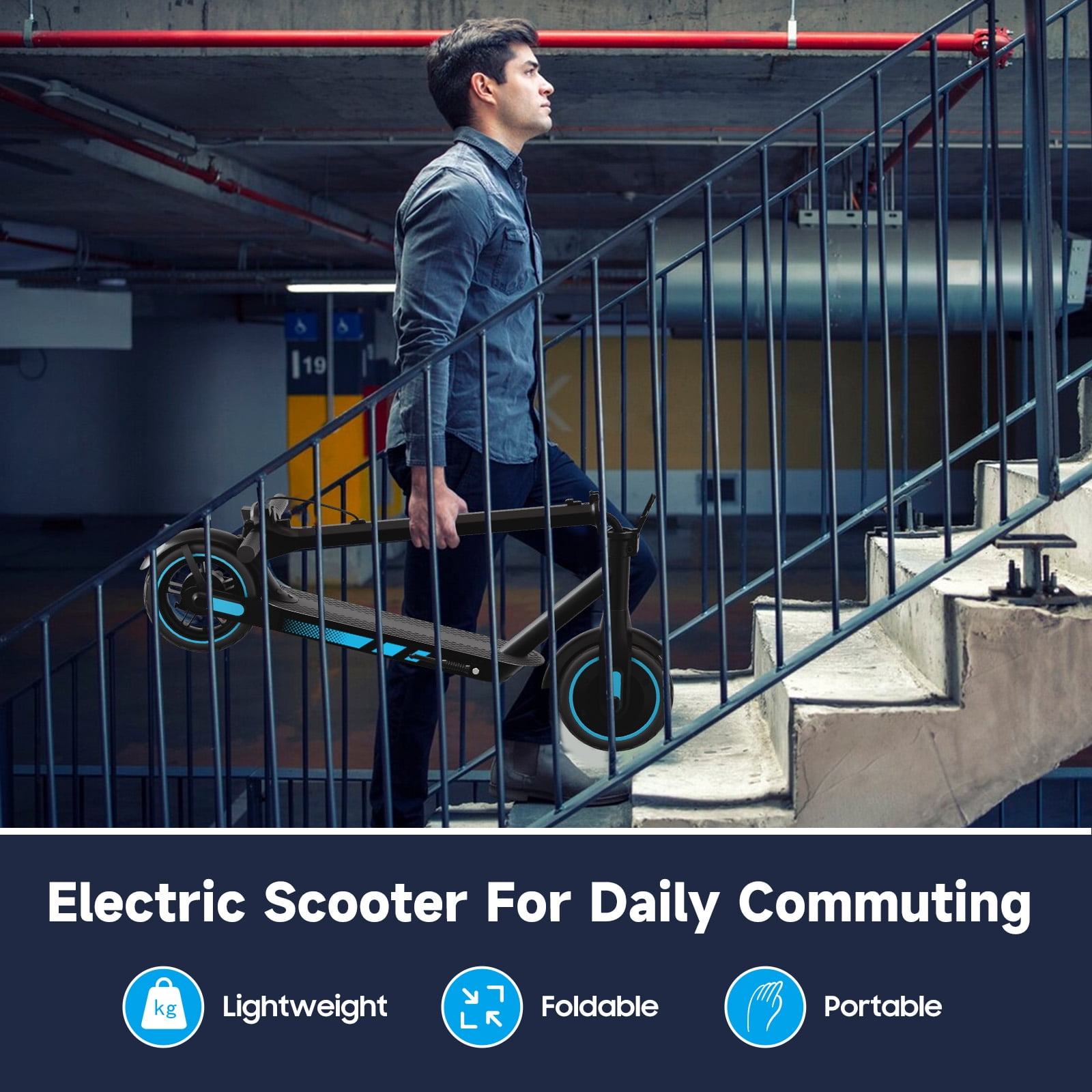 Electric Scooter for Adults, 500W Motor, 10"Air Tires, up to 22 MPH and 22-28 Miles Range, Foldable Commuter E Scooter with Drum Braking System and Smart APP Control Blue