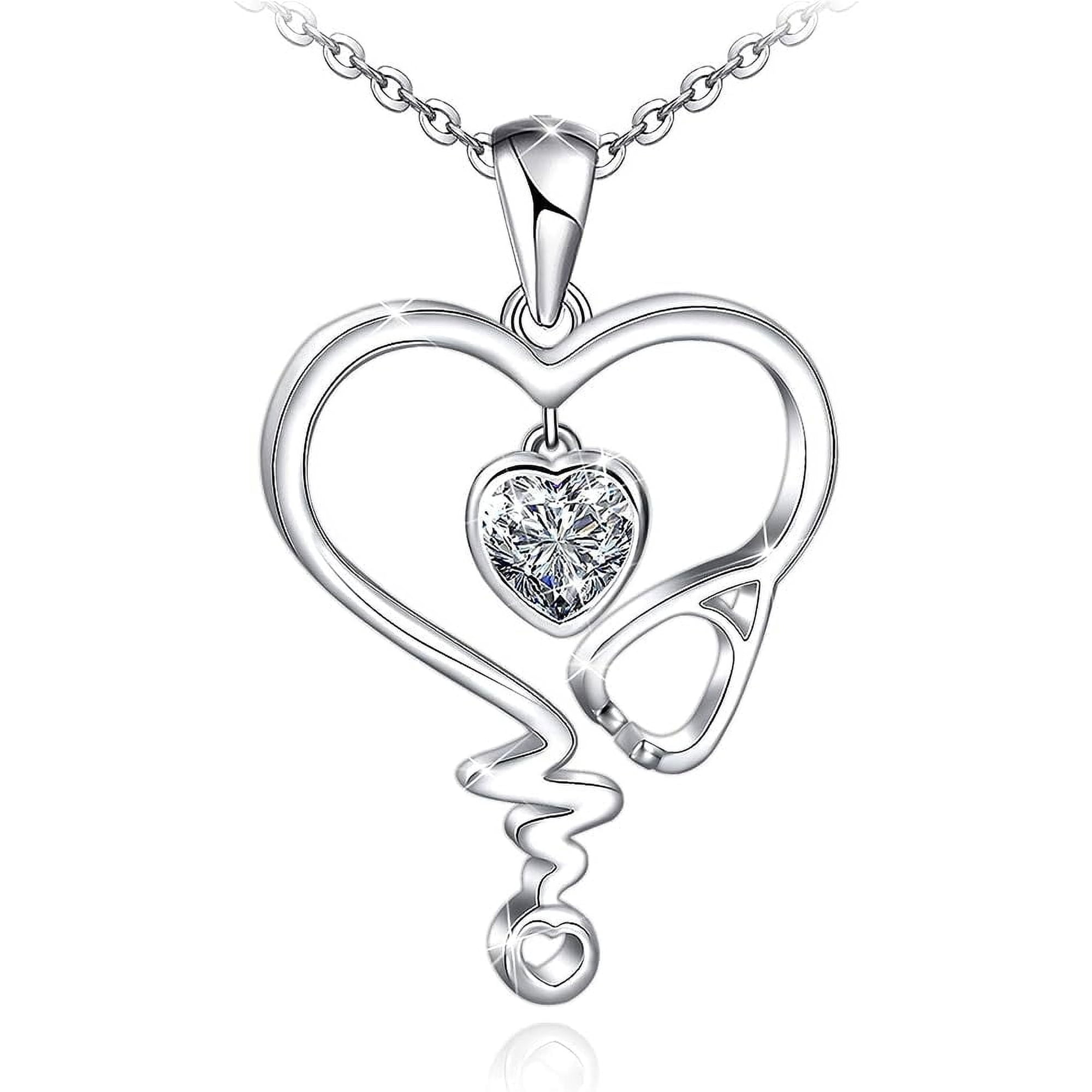 Rynsito Nurse Necklace for Women 925 Sterling Silver Stethoscope Heartbeat Necklace Jewelry Gifts for Nurse Graduation Medical Student Doctor