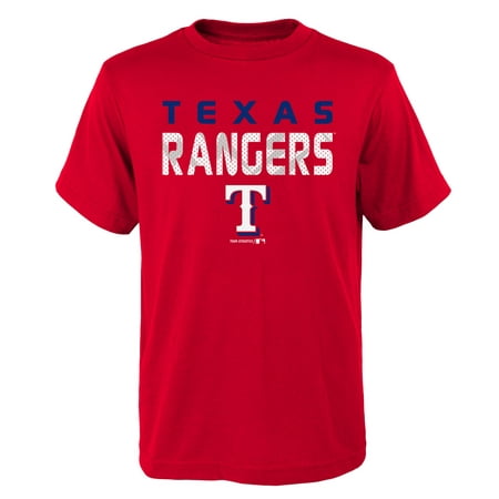 MLB Texas RANGERS TEE Short Sleeve Boys Team Name and LOGO 100% Cotton Team Color