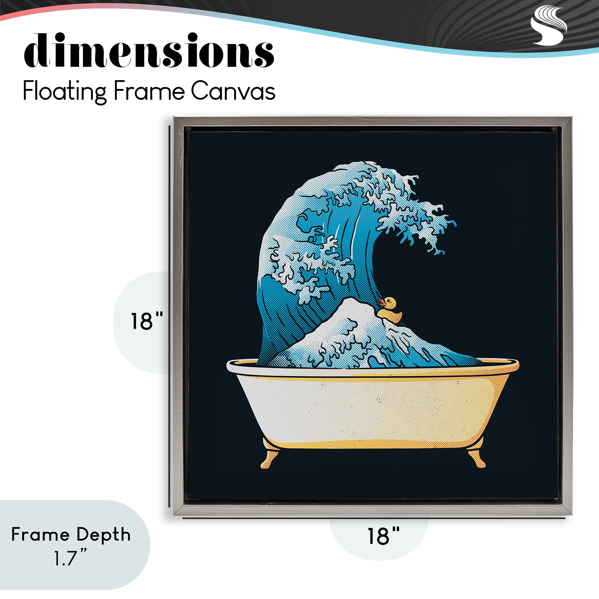Stupell Industries Bathtub with Kanagawa Wave Gray Framed Floater Canvas Wall Art, design by Tobe Fonseca