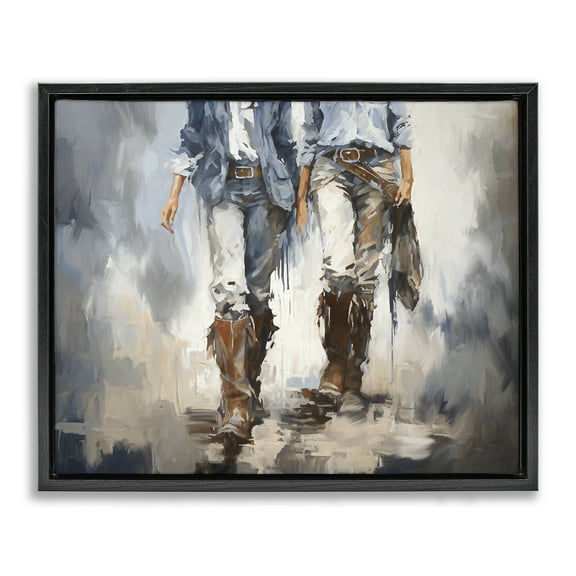 Stupell Industries Romantic Cowboy Boots Novelty Painting Black Floater Framed Canvas Art Print Wall Art, 21 x 17