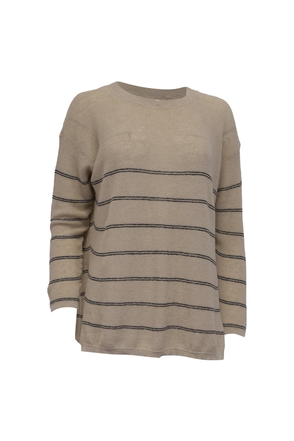 Pre-Owned Max Mara Leisure Madia Striped Side-Slit Sweater in Beige Cotton