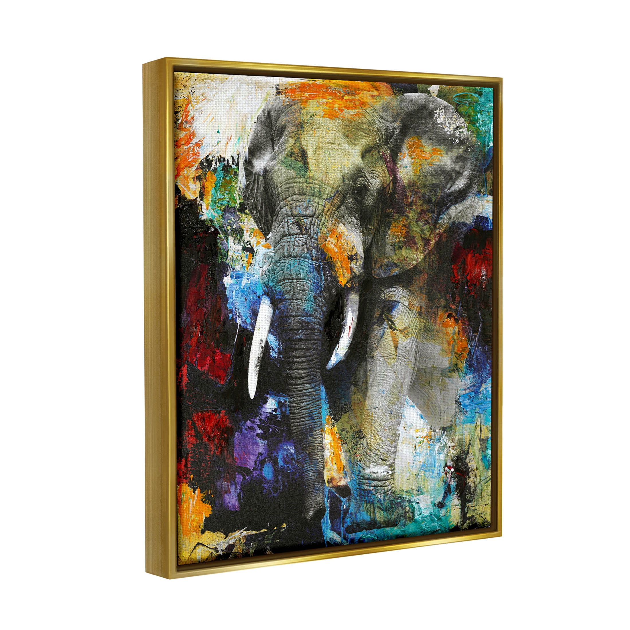 Layered Elephant Bold Wildlife Abstract Graphic Art Metallic Gold Framed Art Print Wall Art