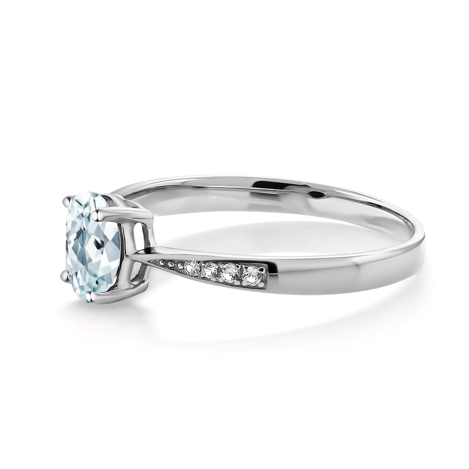 Gem Stone King 10K White Gold Sky Blue Aquamarine and White Diamond Engagement Ring for Women (0.78 Cttw, Gemstone March Birthstone, Oval 7X5MM, Available in Size 5, 6, 7, 8, 9)