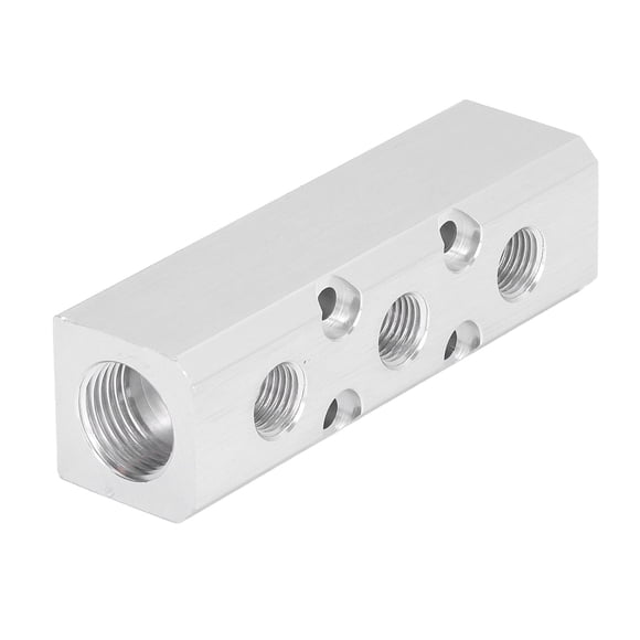 Aluminum Pneumatic Manifold Block SY30-02-3F - G1/2 Input, G1/4 Output, 3-Position Air Distribution Splitter with 1.0MPA Pressure Resistance, 30x30mm Size for Factory Automation, Auto Repair &