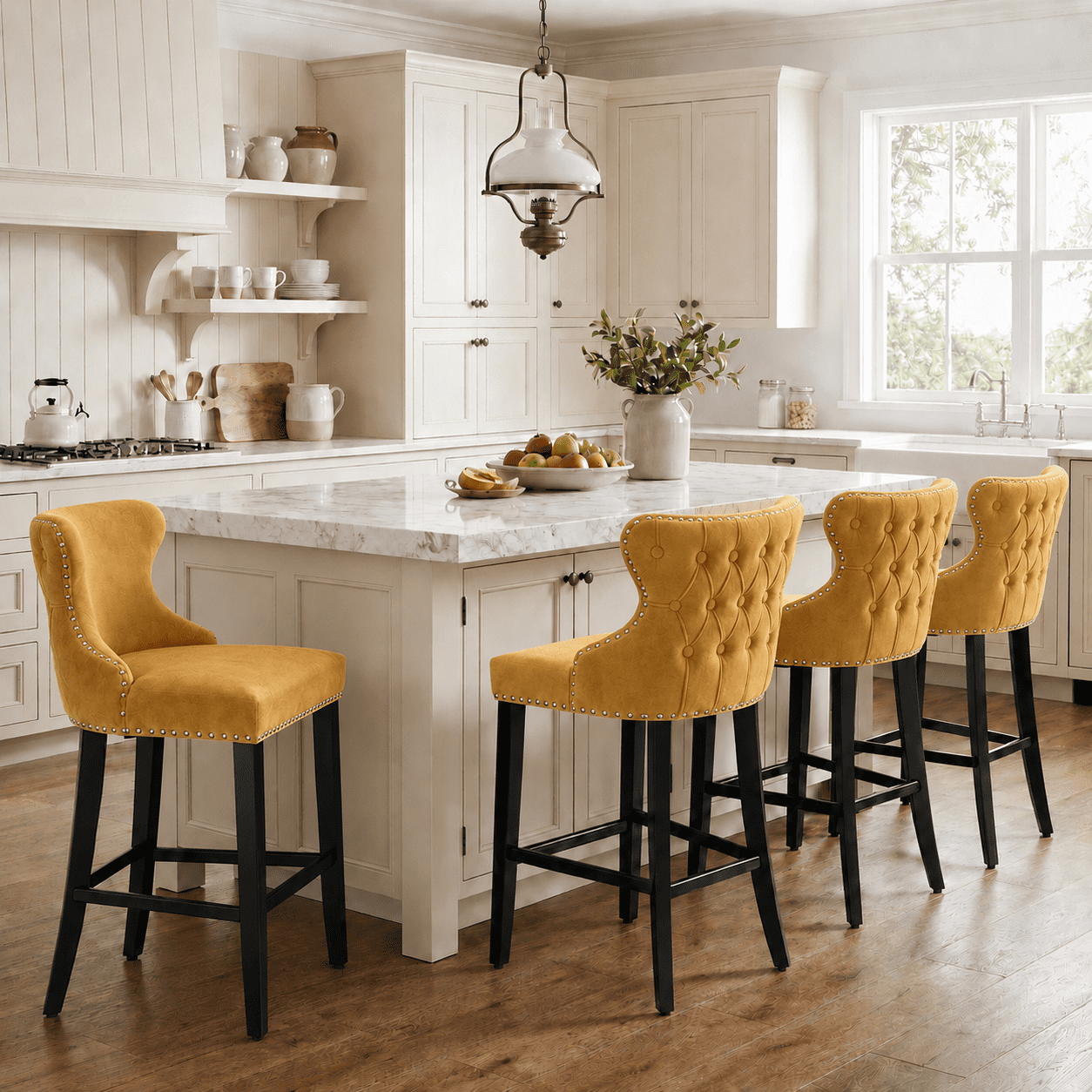Bar Stools Set of 2, LegaHome 26" Counter Height Bar Stools with Back Sets of 2, Velvet Upholstered Bar Stool with Button Tufted & Nailhead Trim, Counter Stool for 35-39" Kitchen Island, Yellow