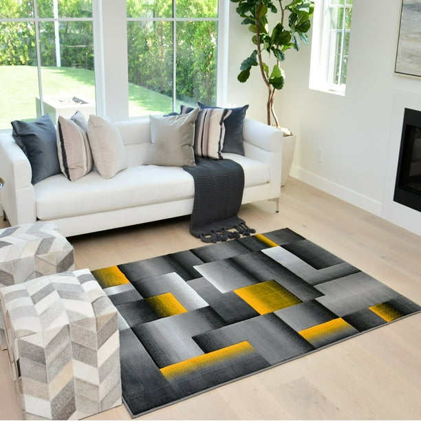 Yellow/Grey/Silver/Black/Abstract Area Rug Modern Contemporary