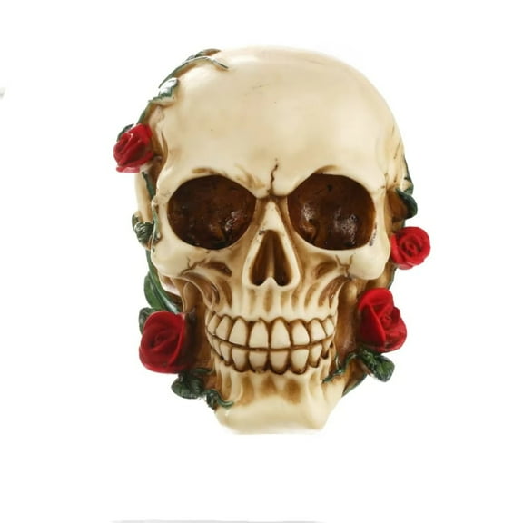 1pc Creative Resin Skull with Rose Statue, Personalized Office Desk and Home Decor for Halloween Decoration