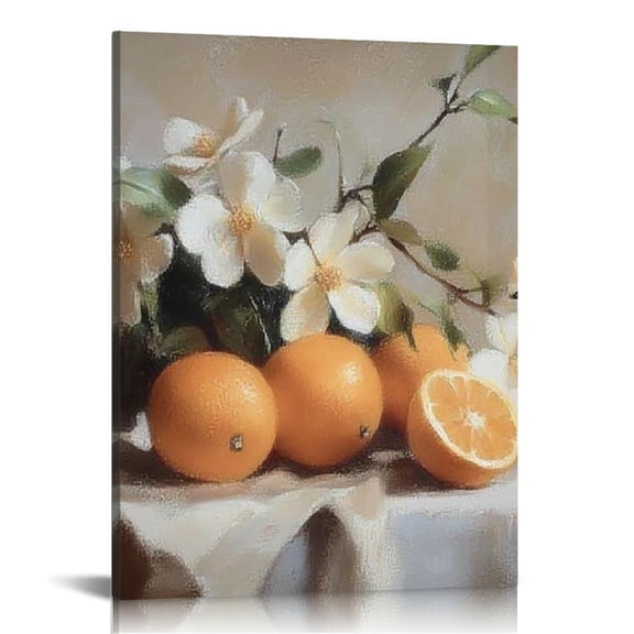 ZFLMY Oranges Flowers Still Life Canvas Wall Art Decor Home Living Room Office Bathroom Bedroom 12x16in