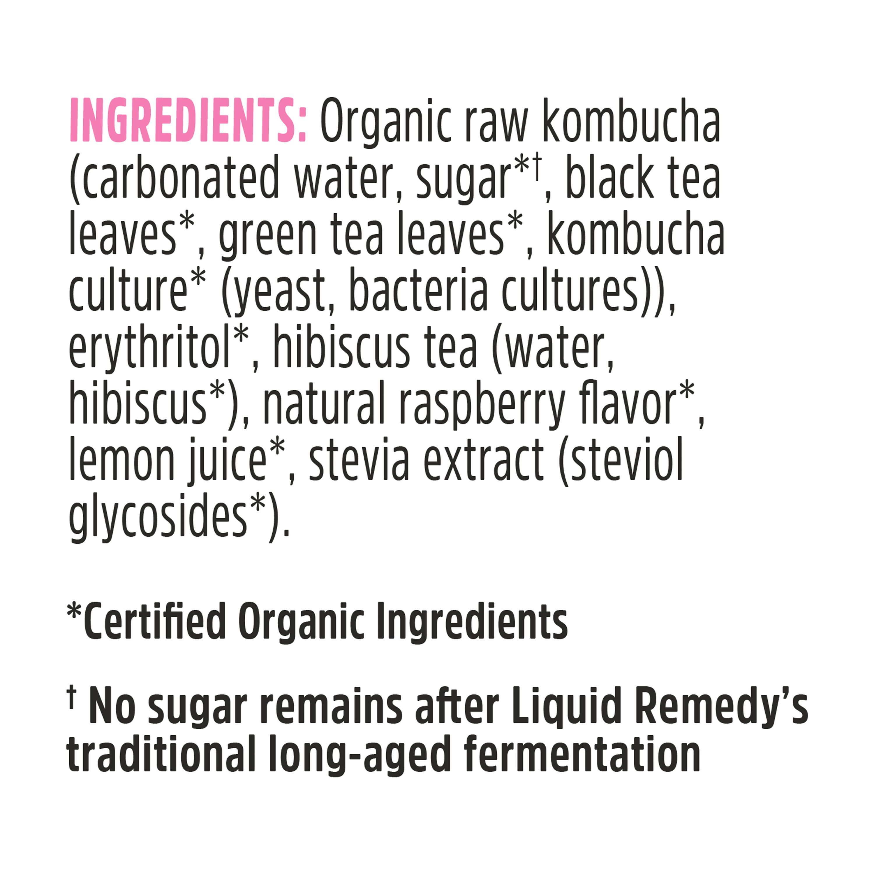 Liquid Remedy Kombucha Raspberry Lemonade Low Calorie Sugar Free, 12 Pk, 12 oz Cans