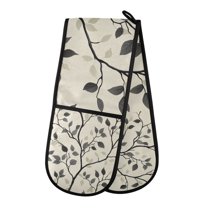 Yayeee Double Oven Mitt Kitchen Heat Resistant Baking 35" x7" Quilted Glove, Leaves Pattern