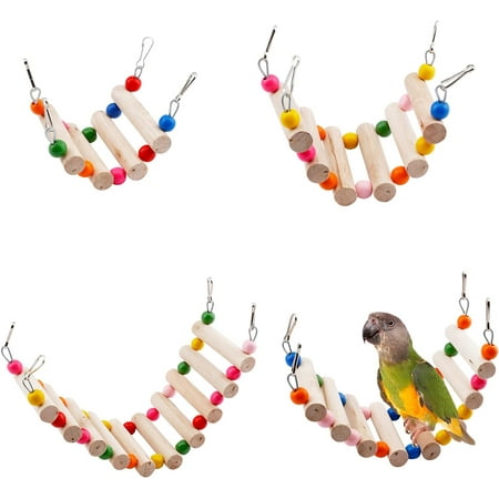 Birds Ladders Swing Wood Toys Suspension Bridge Nature Wood Long Climbing Ladders Wooden Bridge Ladder Swing Toys for Small to Medium Birds Parrot Parakeet Cockatoo Lovebirds Budgie Beige