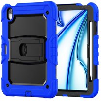 Dteck Built-in Screen Protector Case for iPad Air 11 inch 2025/2024 ,Heavy Duty Silicone Case Foldable Stand Cover Built-in Pencil Holder with Shoulder Strap for iPad Air 11-in. M3/M2,Darkblue
