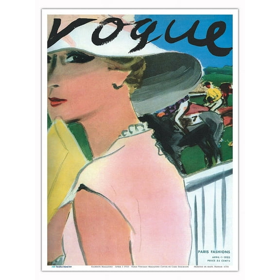 Fashion Magazine - April 1 1933 - Paris Fashions - Vintage Magazine Cover by Carl Erickson - Master Art Print (Unframed) 9in x 12in