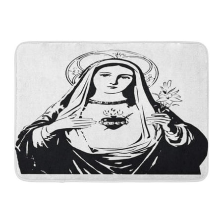 GODPOK Mother Virgin Immaculate Heart of Mary Black and White Our Lady Holy Sacred Rug Doormat Bath Mat 23.6x15.7