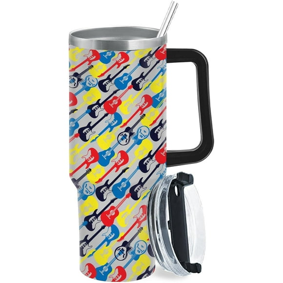 Guitar 40oz Tumbler With Handle Gifts For Friends Slim Tumbler With Lid And Straw For Sports