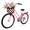 Pink-White, variant on 26 Inch Beach Cruiser Bike for Women, 7 Speed Commuter Bicycle with Rear Rack and Basket, Steel Frame Comfortable City Bike with Dual V-Brakes for Adults, White