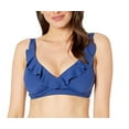 thumbnail image 3 of LAUREN RALPH LAUREN Women's Blue Stretch Lined Removable Cups Ruffled Adjustable Deep V Neck Beach Club Swimsuit Top 12, 3 of 5