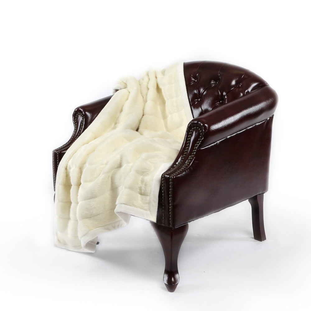 Quality Home Faux Fur Throw Lounge Blanket White Mink 58"W x 60"L