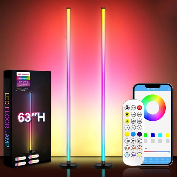 Halucky LED Floor Lamp, 63-Inch RGB Corner Light with Music Sync, Smart App Control, 16 Million Colors, Remote Control for Living Room, Bedroom, Gami