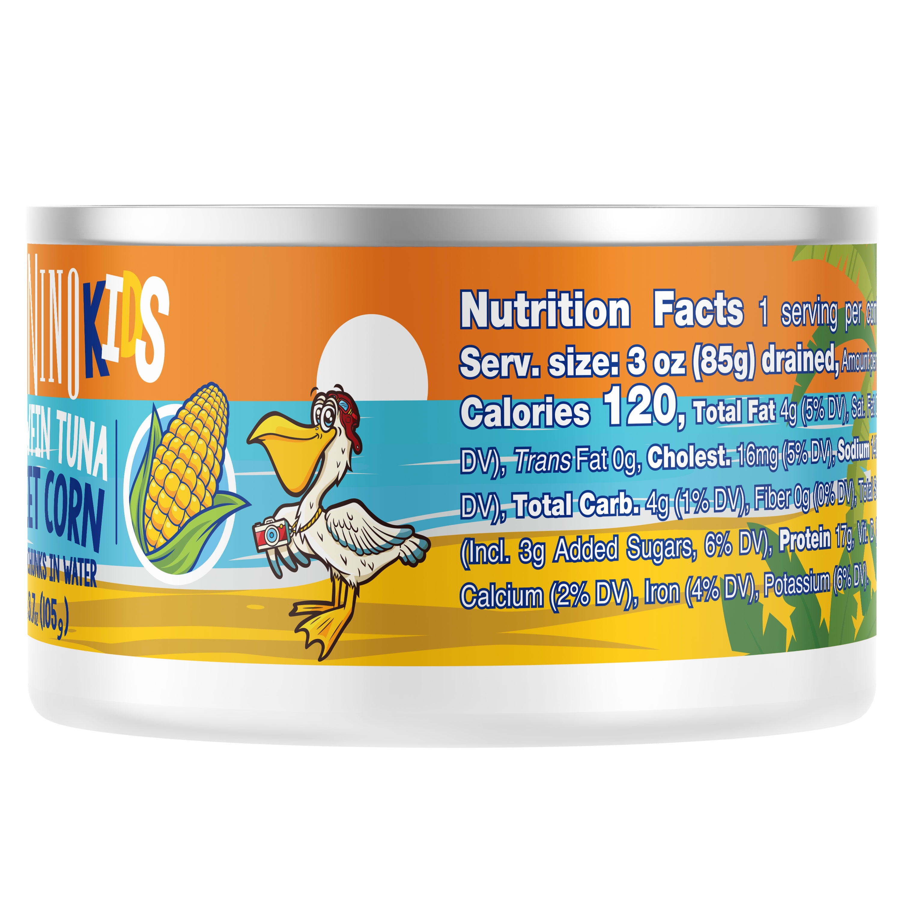 (3 pack) Tonnino Premium Yellowfin Tuna chunks with sweet corn in water, 3.7 oz, Can, Wild Caught