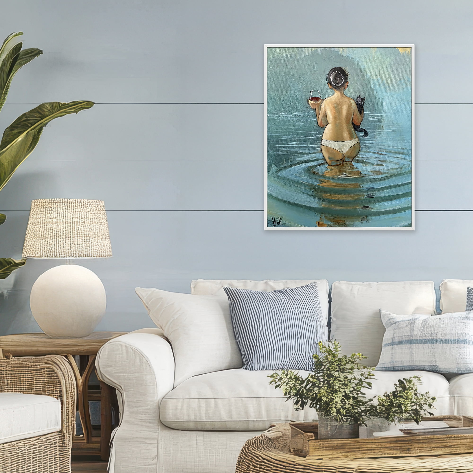 Stupell Industries Cat & Wine Dip At Twilight White Framed Giclee Art, design by Ronald West
