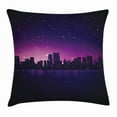 thumbnail image 1 of Night Throw Pillow Cushion Cover, City Skyline Silhouette Skyscrapers Abstract Graphic Architecture Urban Life, Decorative Square Accent Pillow Case, 16 X 16 Inches, Indigo Pale Pink, by Ambesonne, 1 of 2