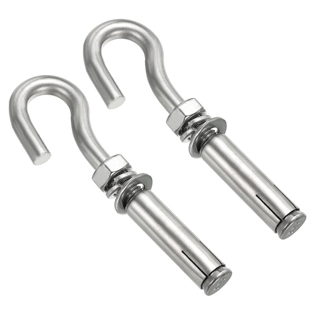 Gancho de expansión Uxcell M10 de acero inoxidable 304 para pared de concreto, ganchos de tornillo de anclaje plateados, paquete de 2