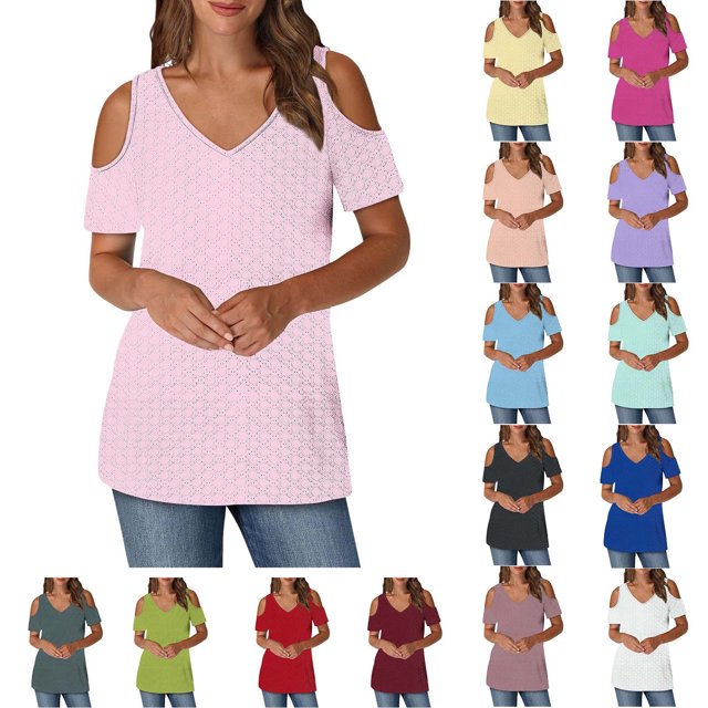 Tops para mujer,Blusa informal con cuello en V para mujer, manga corta estampada, tejido suave de imitación de tela, cómoda para uso diario en casa, sopatenor