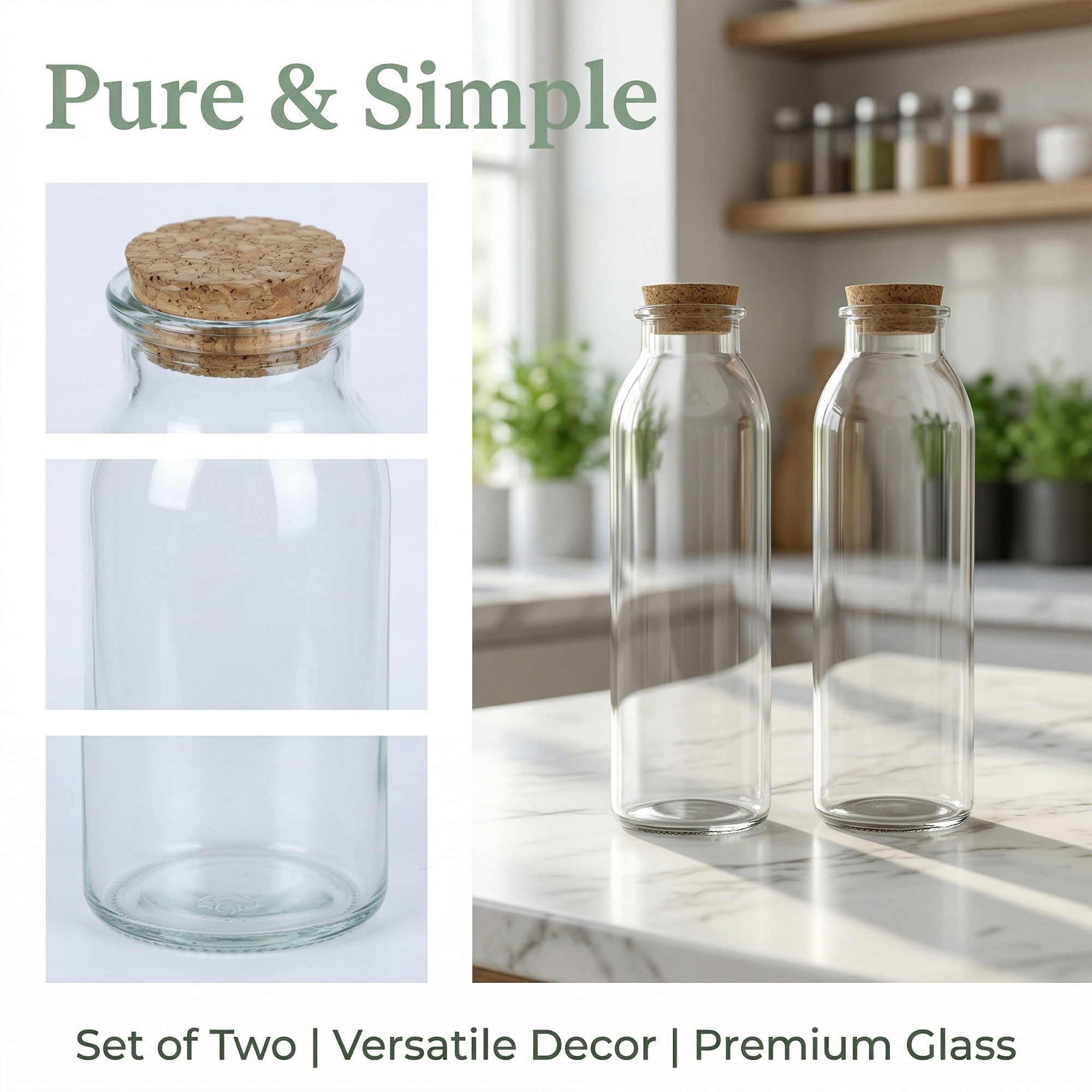 Unique Bargains 2pcs Glass Jars With Cork Stoppers Round Base 5.7cm x 5.7cm x 19.7cm