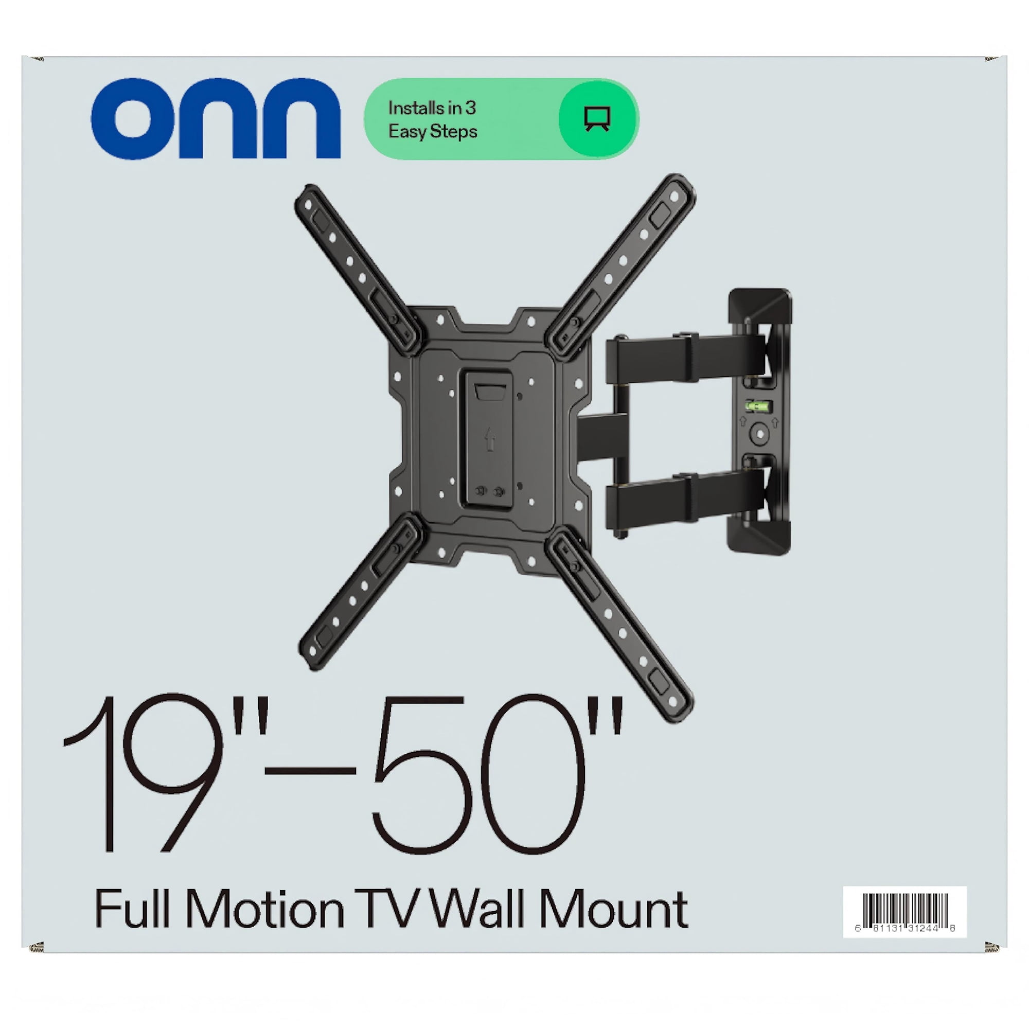 onn Full Motion TV Wall Mount for 19" to 50" TVs, UL Listed, swivel ±45°, up to +5/-15°Tilting