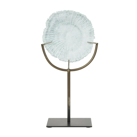 6" x 13" Light Blue Polystone Textured Coral Sculpture with Bronze Stand, by DecMode