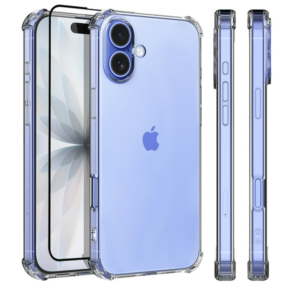 For iphone 17 Clear Case with Screen Protector, Ebizware Non-Yellowing Shockproof Slim Cell Phone Case Full Body Protective Soft TPU Cover for iPhone 17 6.3" - Crystal Clear