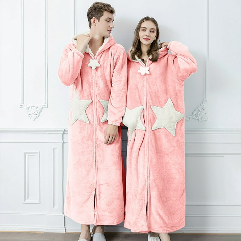 Woman Winter Coral Fleece Robe Pajamas Thickened Long Hooded Flannel  Bathrobe Casual Home Wear