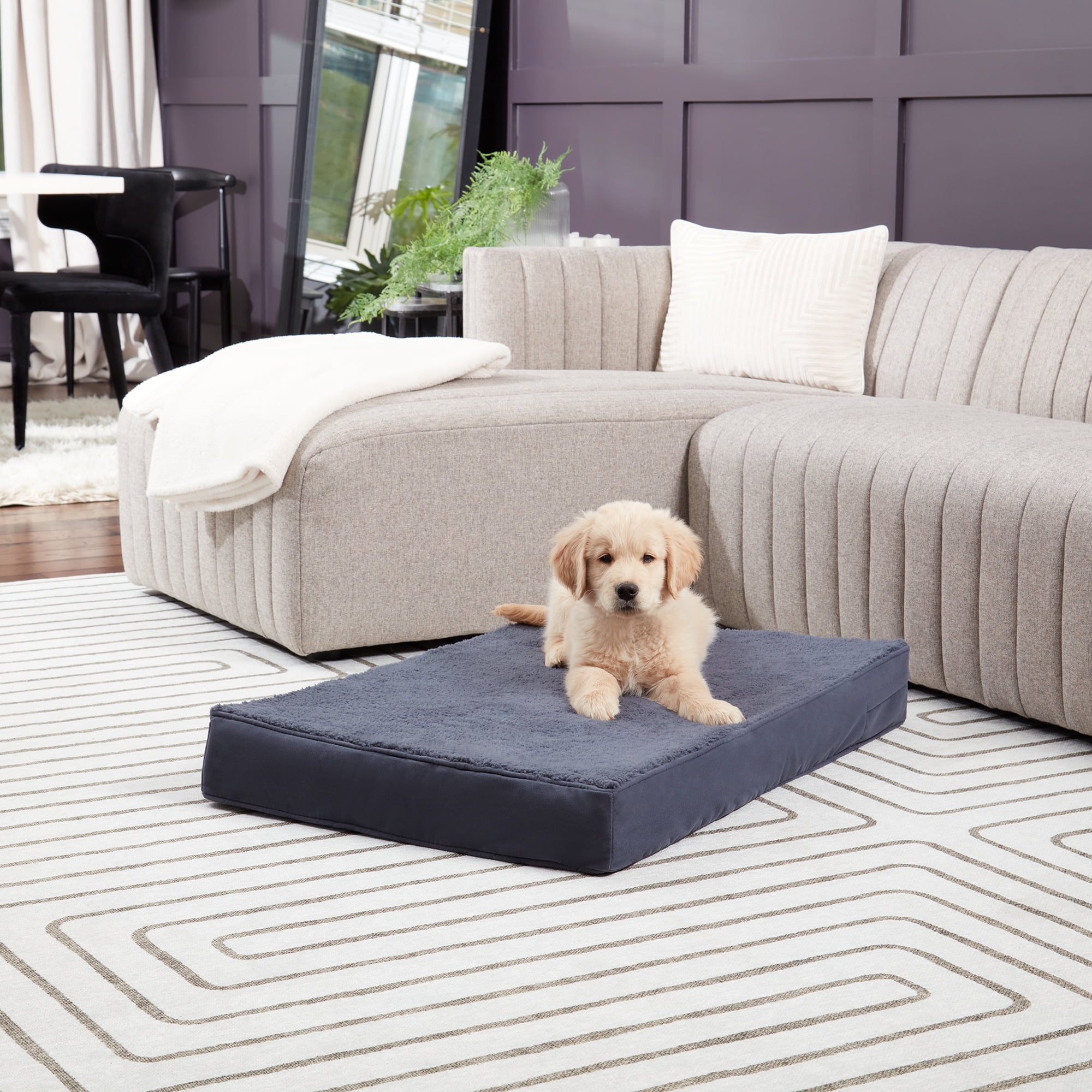 Happy Hounds Oscar Sherpa Orthopedic Dog Bed, Blue Steel, Small (36 x 24 in.)